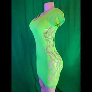 Body-con neon green dress with cut design down the side